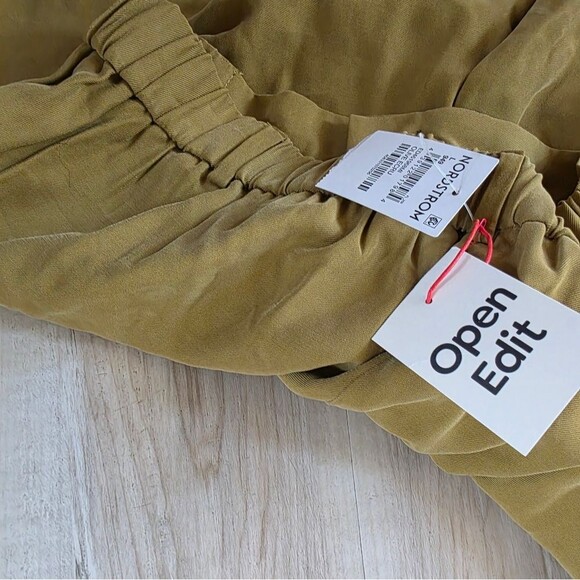 OPEN EDIT Twill Wide Leg Trousers In Olive Ecru NWT Sz L - Picture 4 of 5